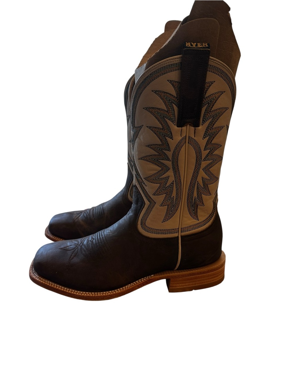 NWT Hyer Le Roy HM11031 Ranch Cowboy Boots Men’s 9.5D Brown Bone Square Toe $369 - Picture 2 of 10